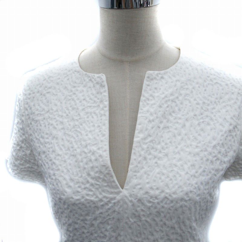 Balenciaga Dress Knee Length Short Sleeves Slit Neck 38 M White Sm34 Ibo83