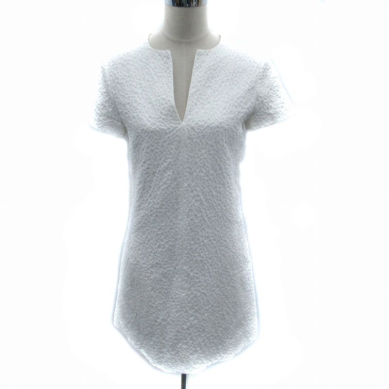 Balenciaga Dress Knee Length Short Sleeves Slit Neck 38 M White Sm34 Ibo83
