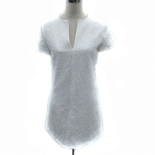 Balenciaga Dress Knee Length Short Sleeves Slit Neck 38 M White Sm34 Ibo83