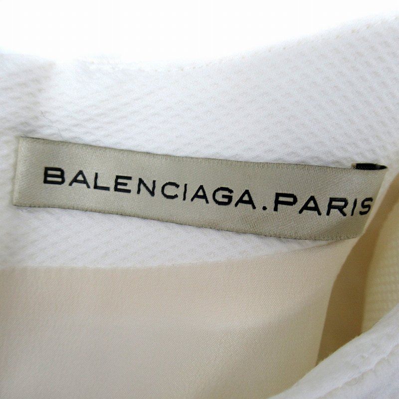 Balenciaga Dress Knee Length Short Sleeves Slit Neck 38 M White Sm34 Ibo83
