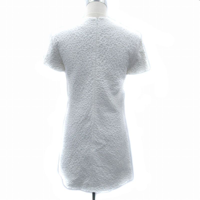 Balenciaga Dress Knee Length Short Sleeves Slit Neck 38 M White Sm34 Ibo83