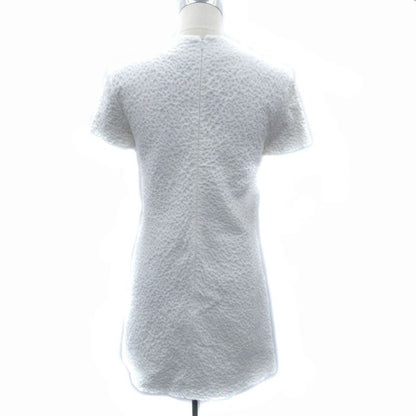 Balenciaga Dress Knee Length Short Sleeves Slit Neck 38 M White Sm34 Ibo83