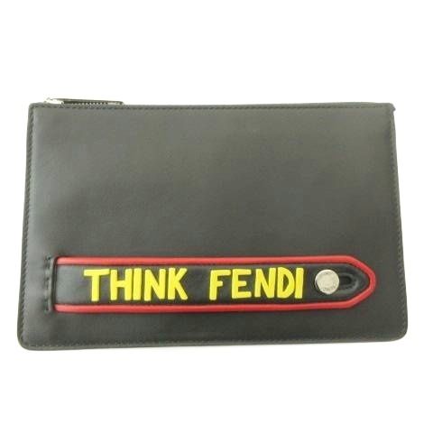 Fendi Think 7va350 Second Clutch Bag Leather Logo Black Aa