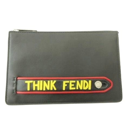 Fendi Think 7va350 Second Clutch Bag Leather Logo Black Aa
