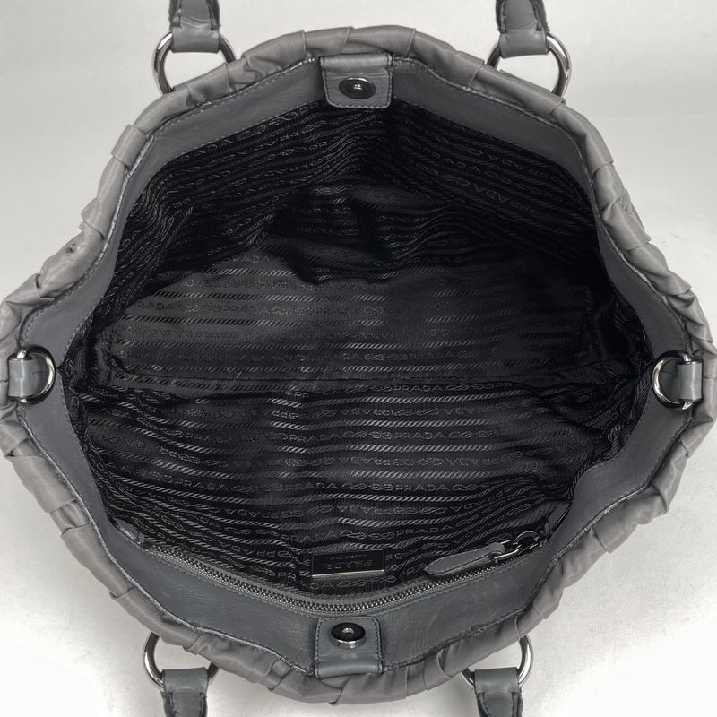 Prada Logo Handbag 2way Shoulder Bag Gather Handbag Nylon Gray Bn1496 Women