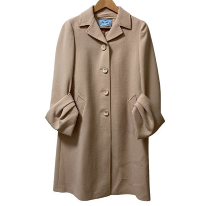 Prada Sleeve Design Virgin Wool Long Coat Size 38 Pink Beige Women Used