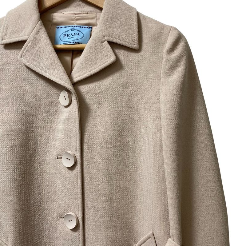 Prada Sleeve Design Virgin Wool Long Coat Size 38 Pink Beige Women Used