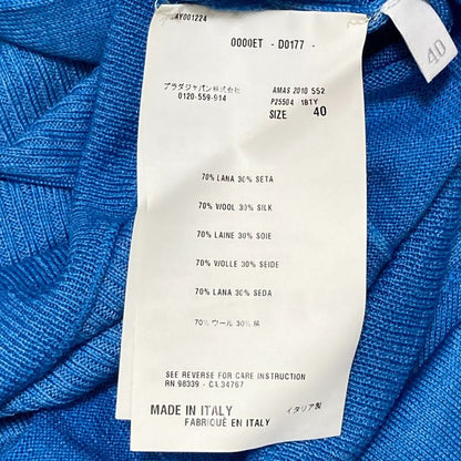 Prada Wool Silk Crew Neck High Gauge Knit Cardigan Size 40 Blue Women's