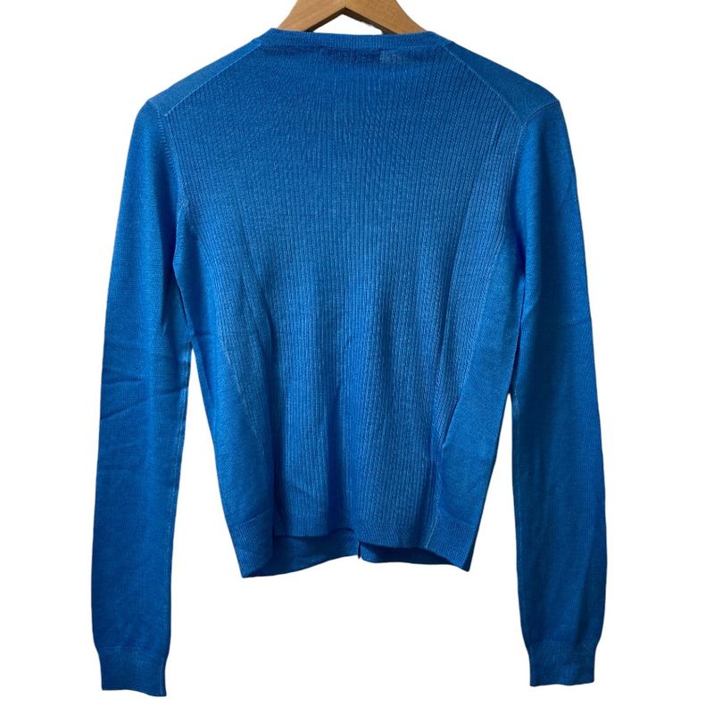 Prada Wool Silk Crew Neck High Gauge Knit Cardigan Size 40 Blue Women's