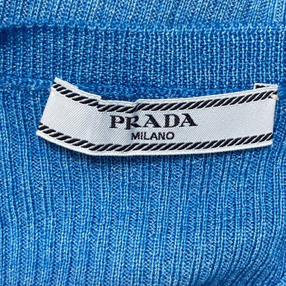 Prada Wool Silk Crew Neck High Gauge Knit Cardigan Size 40 Blue Women's