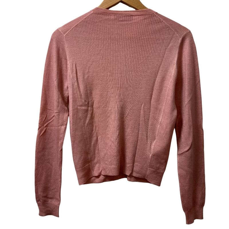 Good Prada Wool Silk Crew Neck High Gauge Knit Cardigan Size 40 Pink Women Used