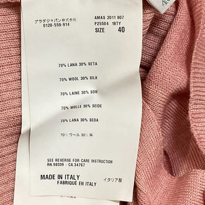 Good Prada Wool Silk Crew Neck High Gauge Knit Cardigan Size 40 Pink Women Used