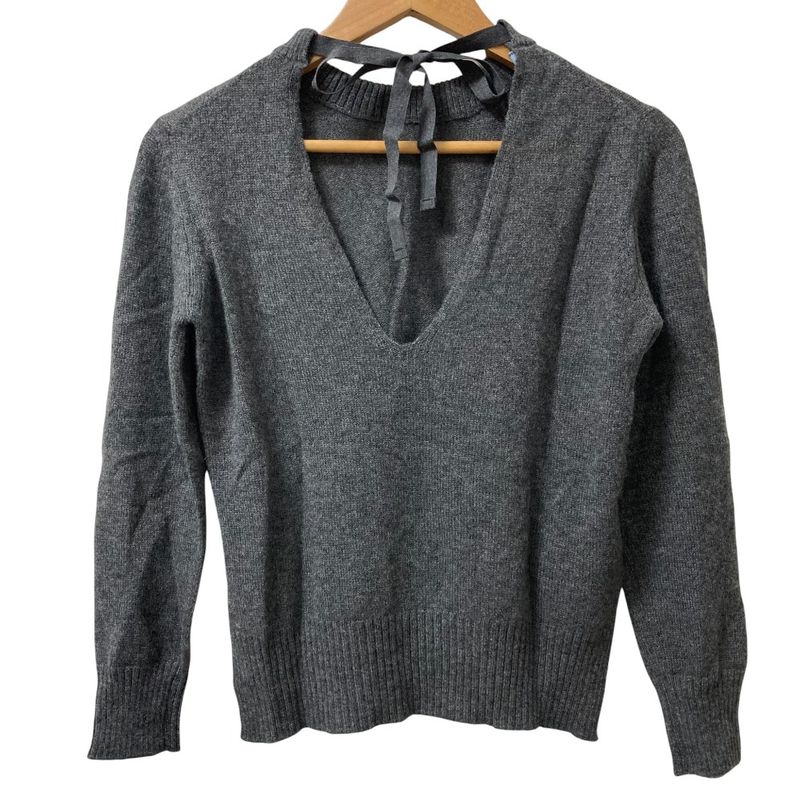 Prada Back Ribbon Cashmere Knit Sweater Size 40 Gray Women's Preowned Used