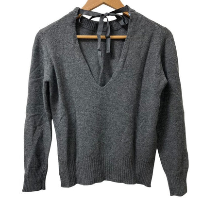 Prada Back Ribbon Cashmere Knit Sweater Size 40 Gray Women's Preowned Used