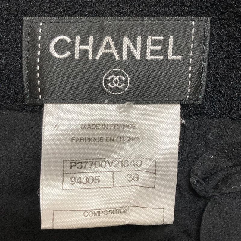 Good Chanel Box Pleated Tweed Skirt P37700 Size 38 Black Ladies Used