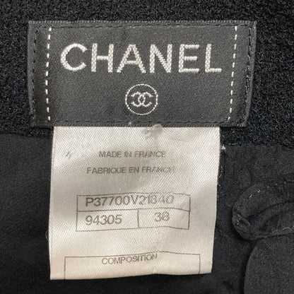 Good Chanel Box Pleated Tweed Skirt P37700 Size 38 Black Ladies Used