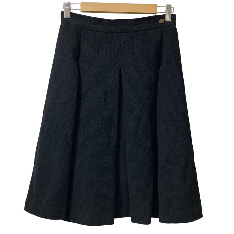 Good Chanel Box Pleated Tweed Skirt P37700 Size 38 Black Ladies Used