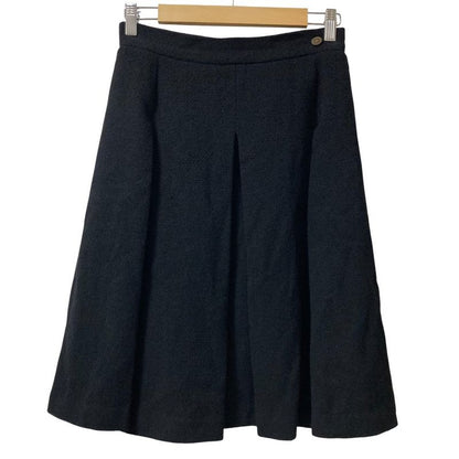 Good Chanel Box Pleated Tweed Skirt P37700 Size 38 Black Ladies Used