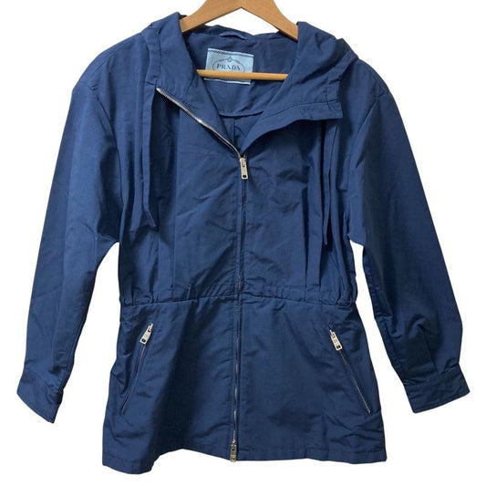 Prada Zip Hoodie Jacket Size 40 Navy Women's Preowned Used