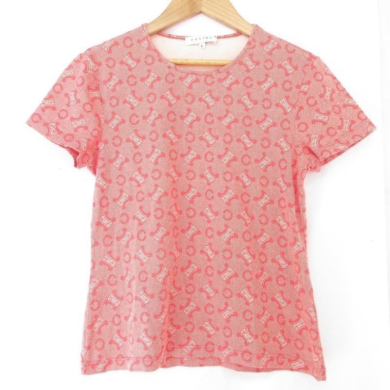 Celine Monogram Logo Short Sleeve T-Shirt Ⅼ Size Pink Ladies Used