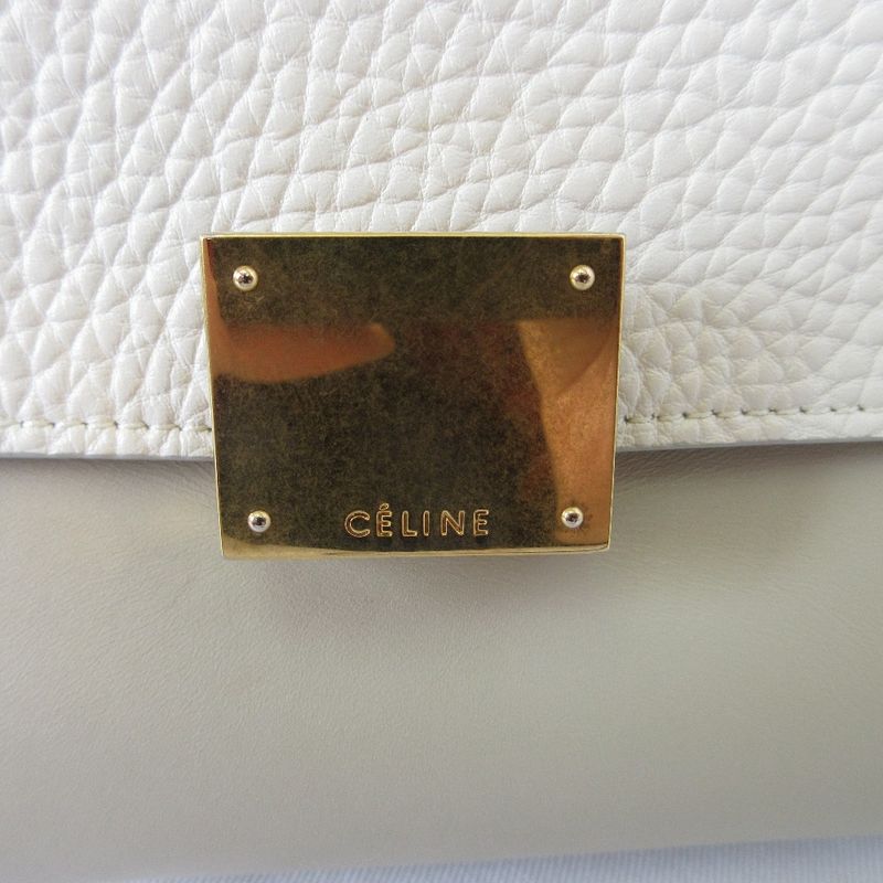 Good Celine Trapeze Small 2way Handbag White Gray Ladies Used