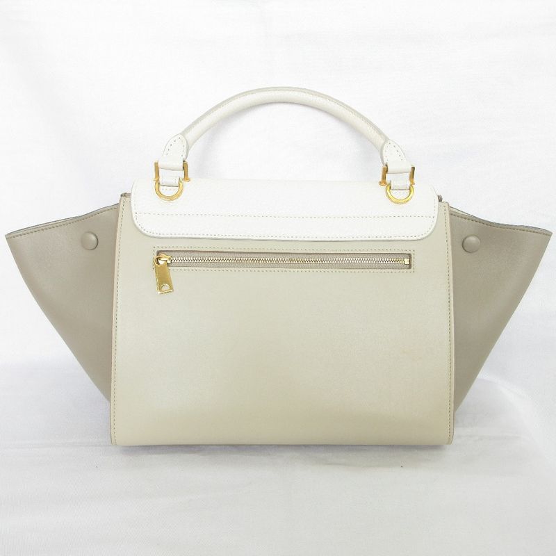 Good Celine Trapeze Small 2way Handbag White Gray Ladies Used