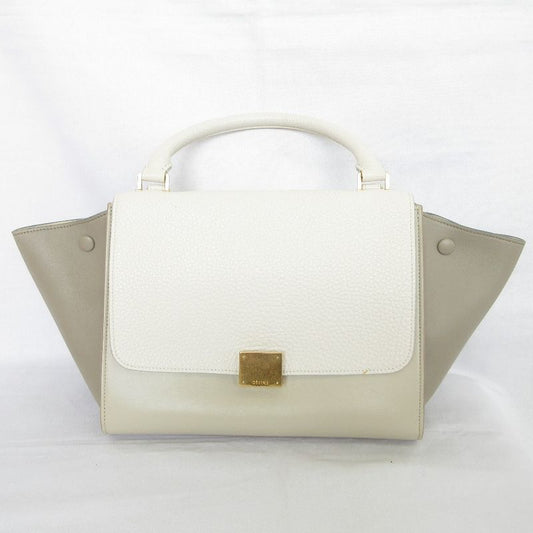 Good Celine Trapeze Small 2way Handbag White Gray Ladies Used