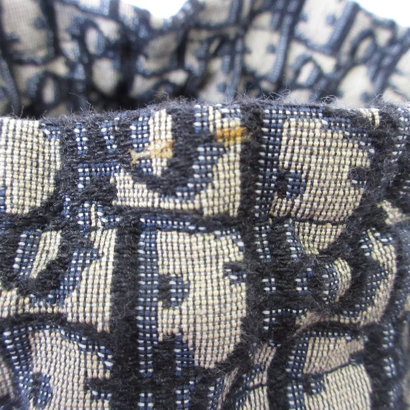 Christian Dior Oblique Wicker Shoulder Bag 63-Ma-1200 Navy Natural Women's