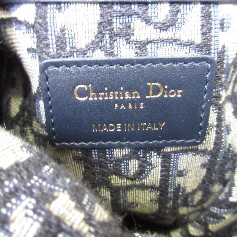 Christian Dior Oblique Wicker Shoulder Bag 63-Ma-1200 Navy Natural Women's