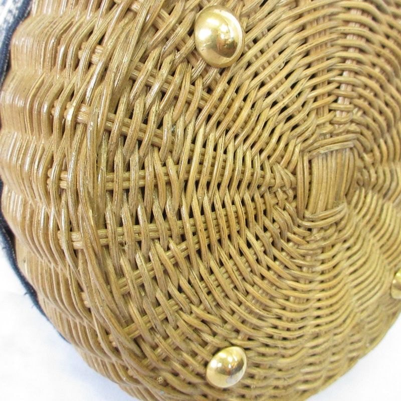 Christian Dior Oblique Wicker Shoulder Bag 63-Ma-1200 Navy Natural Women's