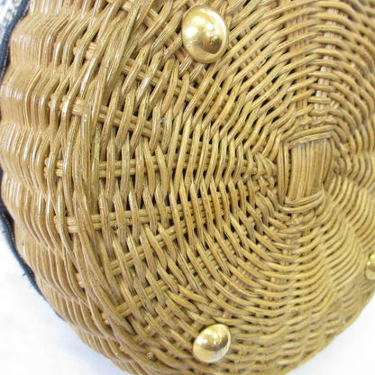 Christian Dior Oblique Wicker Shoulder Bag 63-Ma-1200 Navy Natural Women's