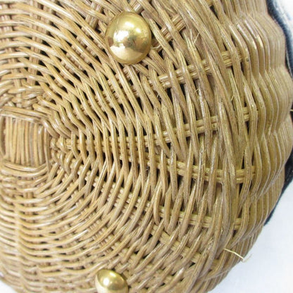 Christian Dior Oblique Wicker Shoulder Bag 63-Ma-1200 Navy Natural Women's