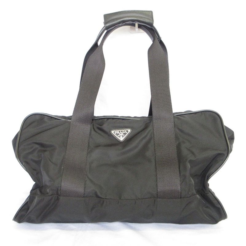 Good Prada Triangle Logo Plate Nylon 2way Boston Bag Shoulder Bag Black Men