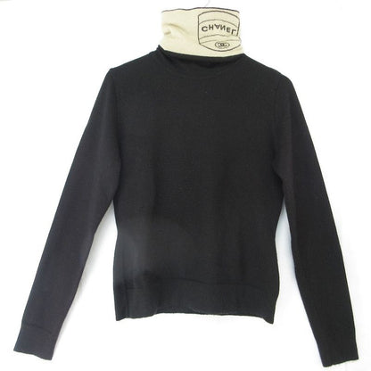 Good 04a Chanel Logo Turtleneck Cashmere Knit Sweater P24344 Size 38 Black