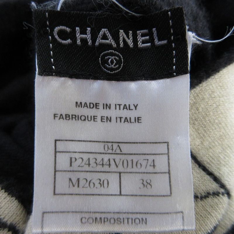 Good 04a Chanel Logo Turtleneck Cashmere Knit Sweater P24344 Size 38 Black