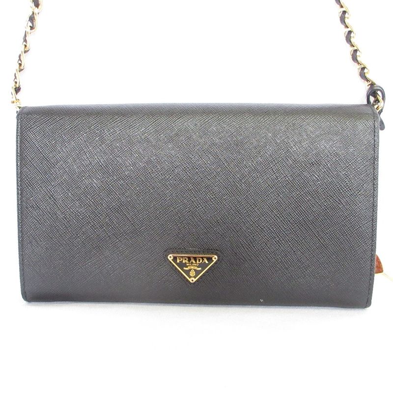 Good Prada Saffiano Leather Heart Motif Turnlock Chain Wallet Bt770c Black