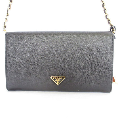 Good Prada Saffiano Leather Heart Motif Turnlock Chain Wallet Bt770c Black