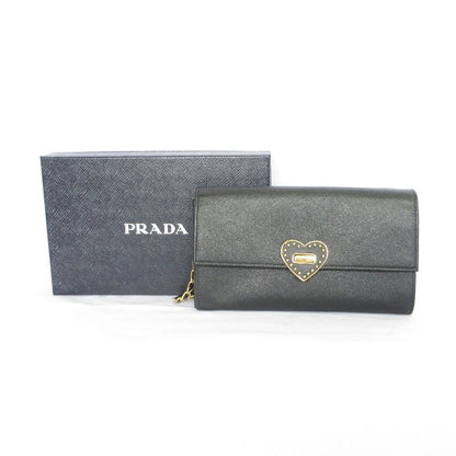 Good Prada Saffiano Leather Heart Motif Turnlock Chain Wallet Bt770c Black