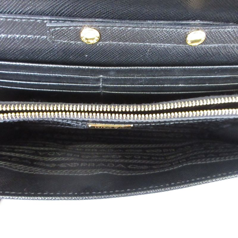 Good Prada Saffiano Leather Heart Motif Turnlock Chain Wallet Bt770c Black