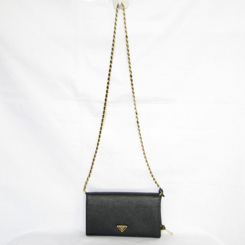 Good Prada Saffiano Leather Heart Motif Turnlock Chain Wallet Bt770c Black