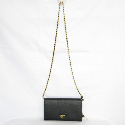 Good Prada Saffiano Leather Heart Motif Turnlock Chain Wallet Bt770c Black