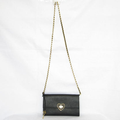 Good Prada Saffiano Leather Heart Motif Turnlock Chain Wallet Bt770c Black