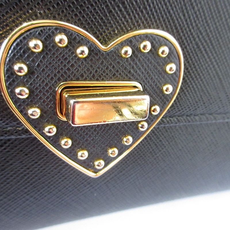 Good Prada Saffiano Leather Heart Motif Turnlock Chain Wallet Bt770c Black