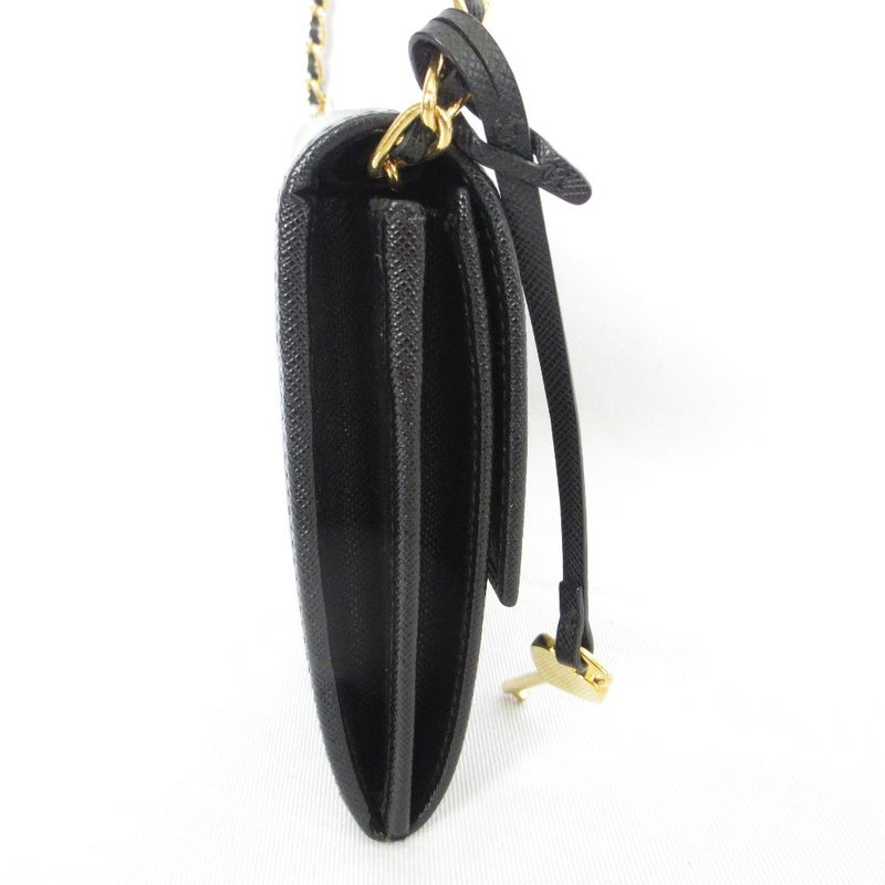 Good Prada Saffiano Leather Heart Motif Turnlock Chain Wallet Bt770c Black