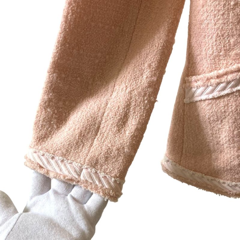 Good Chanel Lion Head Coco Button No Collar Tweed Jacket P36725 Size 38 Pink