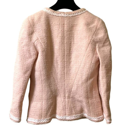 Good Chanel Lion Head Coco Button No Collar Tweed Jacket P36725 Size 38 Pink