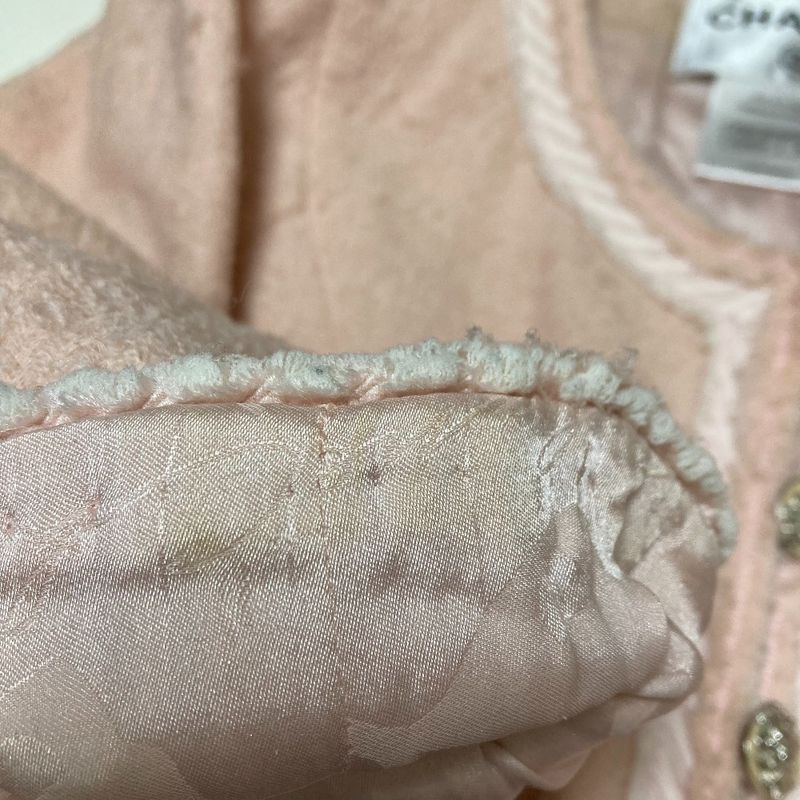 Good Chanel Lion Head Coco Button No Collar Tweed Jacket P36725 Size 38 Pink