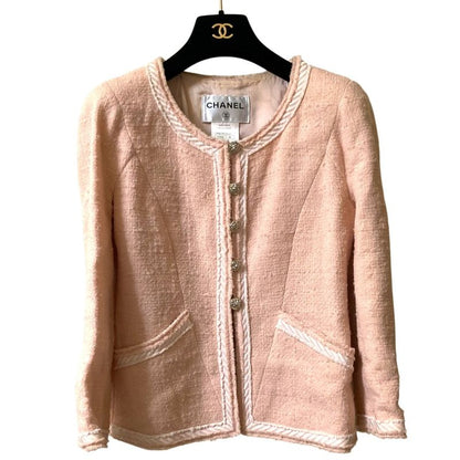 Good Chanel Lion Head Coco Button No Collar Tweed Jacket P36725 Size 38 Pink