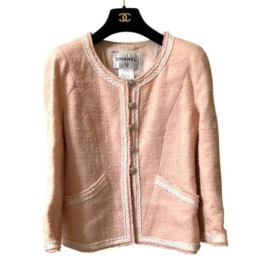 Good Chanel Lion Head Coco Button No Collar Tweed Jacket P36725 Size 38 Pink