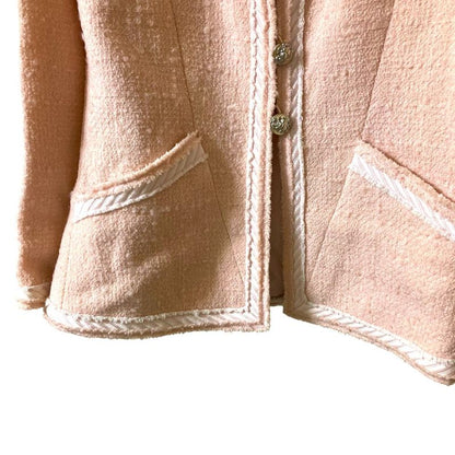 Good Chanel Lion Head Coco Button No Collar Tweed Jacket P36725 Size 38 Pink